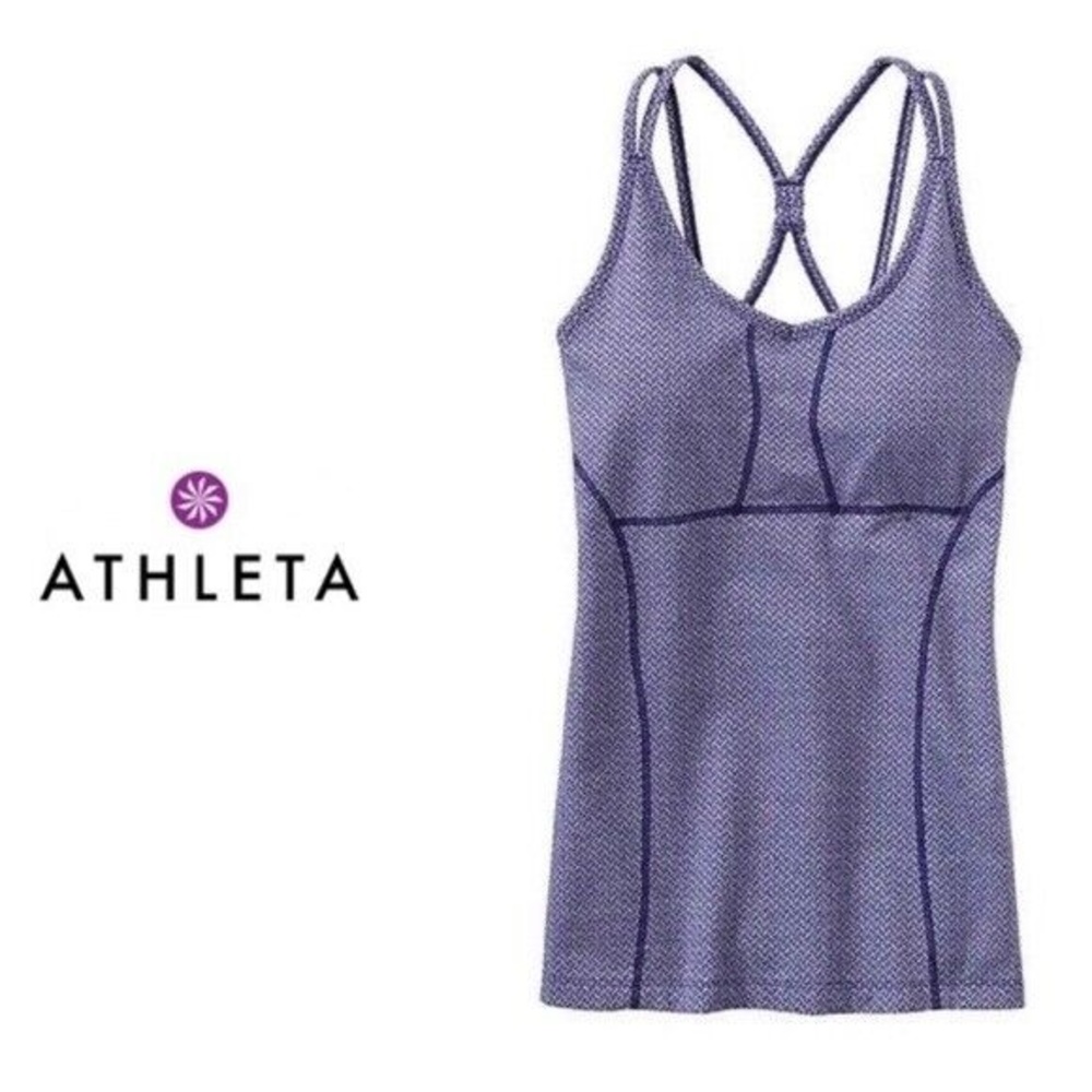 Athleta Womens M Empowerment Tank Herringbone Purple Cross straps built in bra